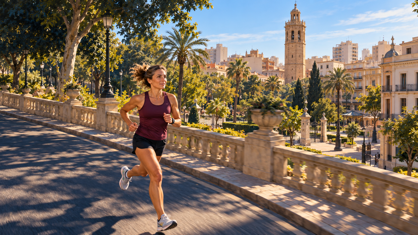 Corredora sobre el paseo pavimentado de Castellón junto al Parc Ribalta
